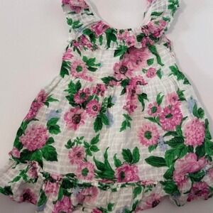 Janie and Jack Kids Dress Size 3T Floral Print Gingham Ruffle Hem Sleeveless